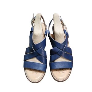 Born Navy Leather Heeled Sandals 8 Strappy Open Toe Comfortable
